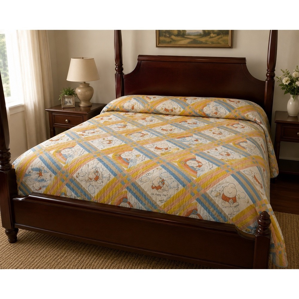 Springmaid‎ Ziggy Full Size Quilted Bedspread Kids Multicolor Vintage Rainbow